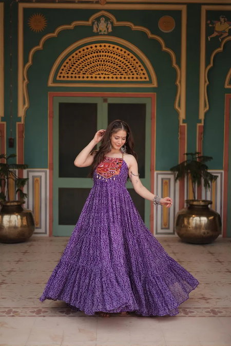 Purple Colour KA 1119 Georgette Bandhani Print Navaratri Special Gown Wholesale Online
